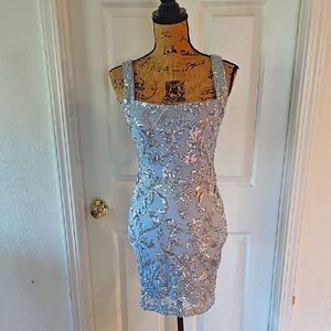 Sparkling Silver Sequin Mini Dress